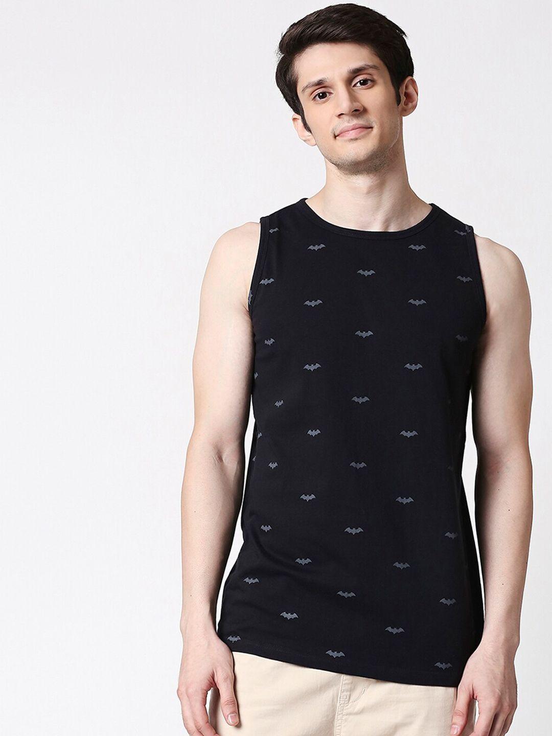 bewakoof men black & grey printed cotton innerwear vests