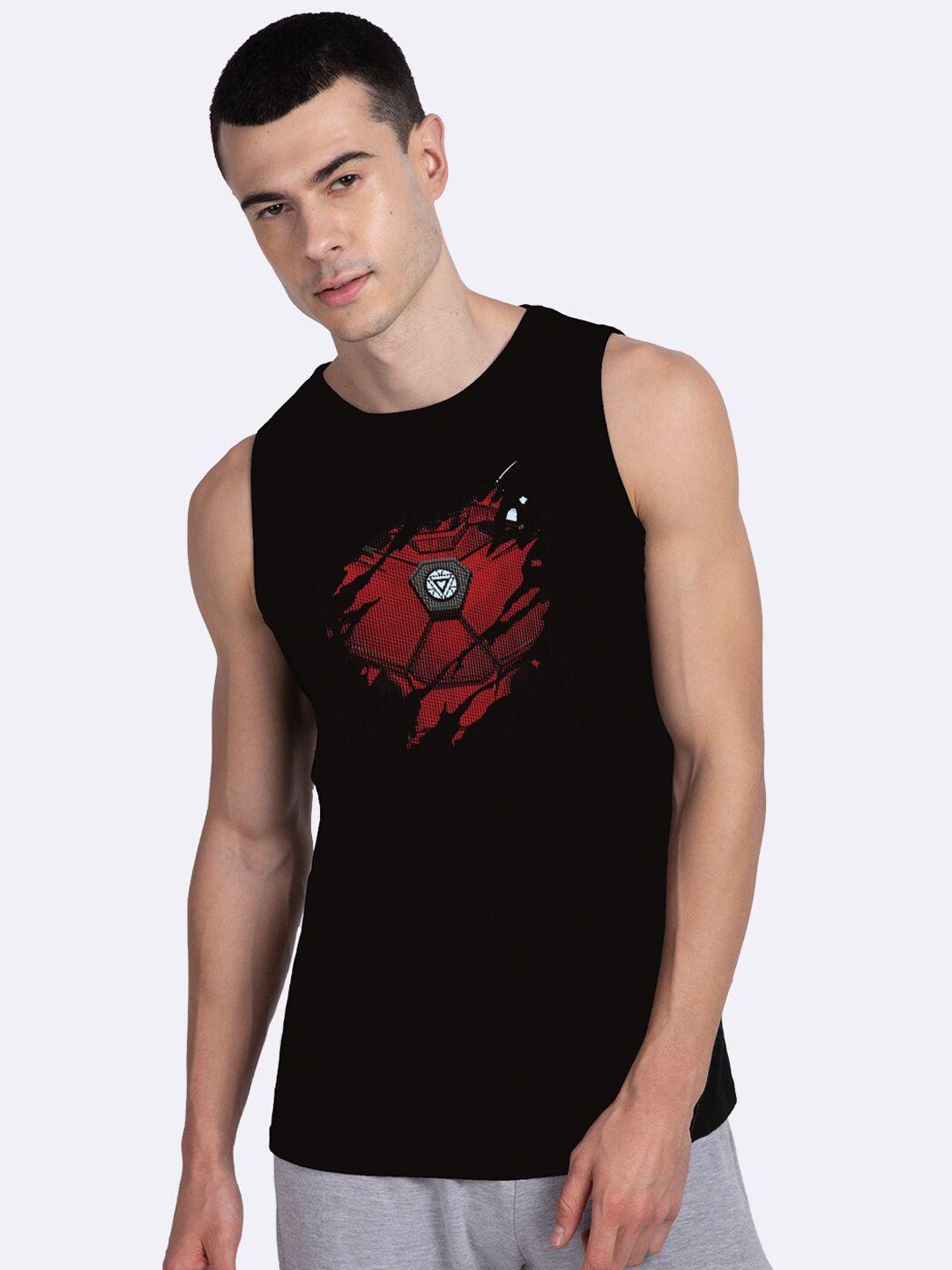 bewakoof men black & red iron man of war printed innerwear vest