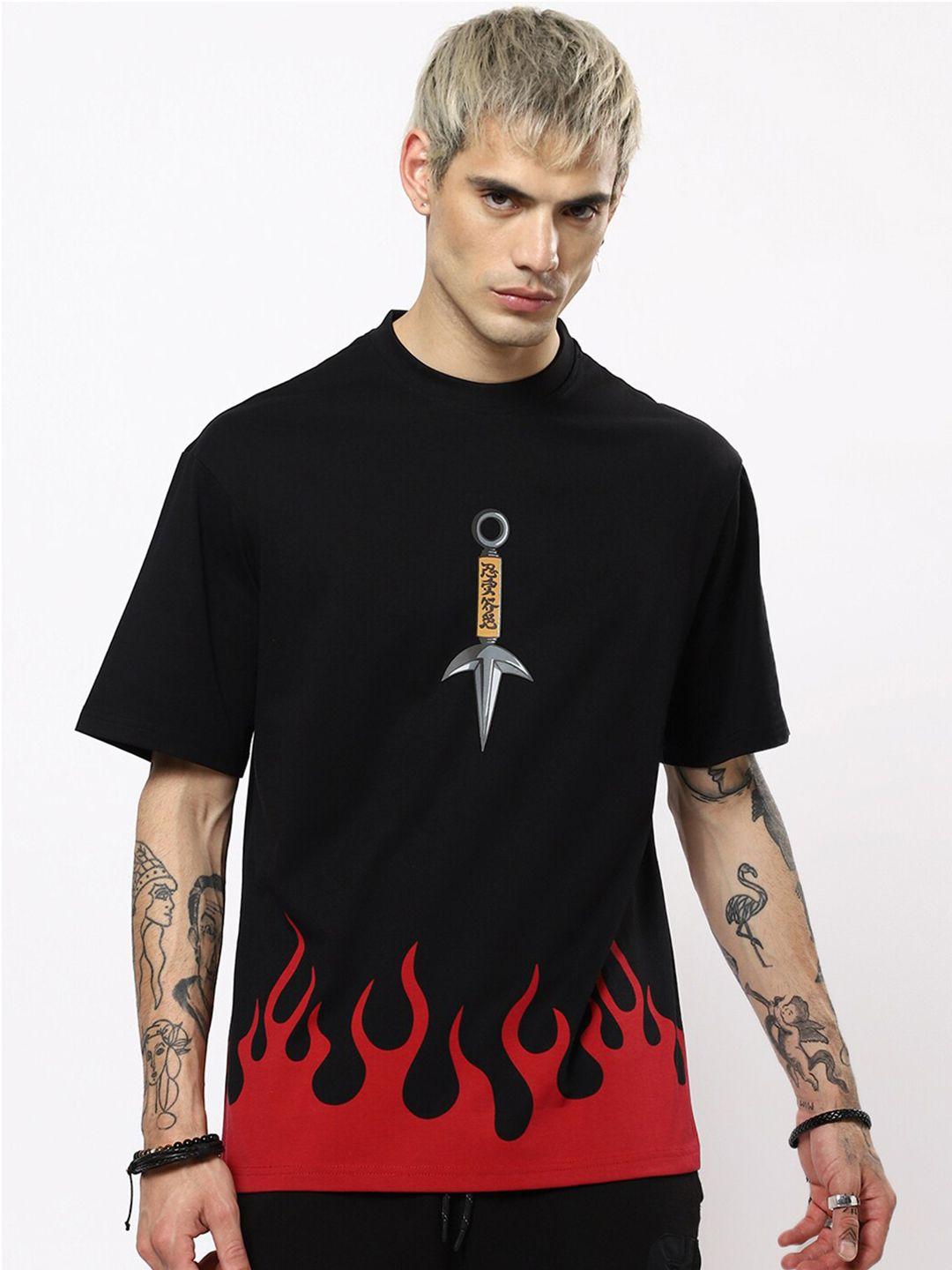 bewakoof men black & red printed oversized t-shirt