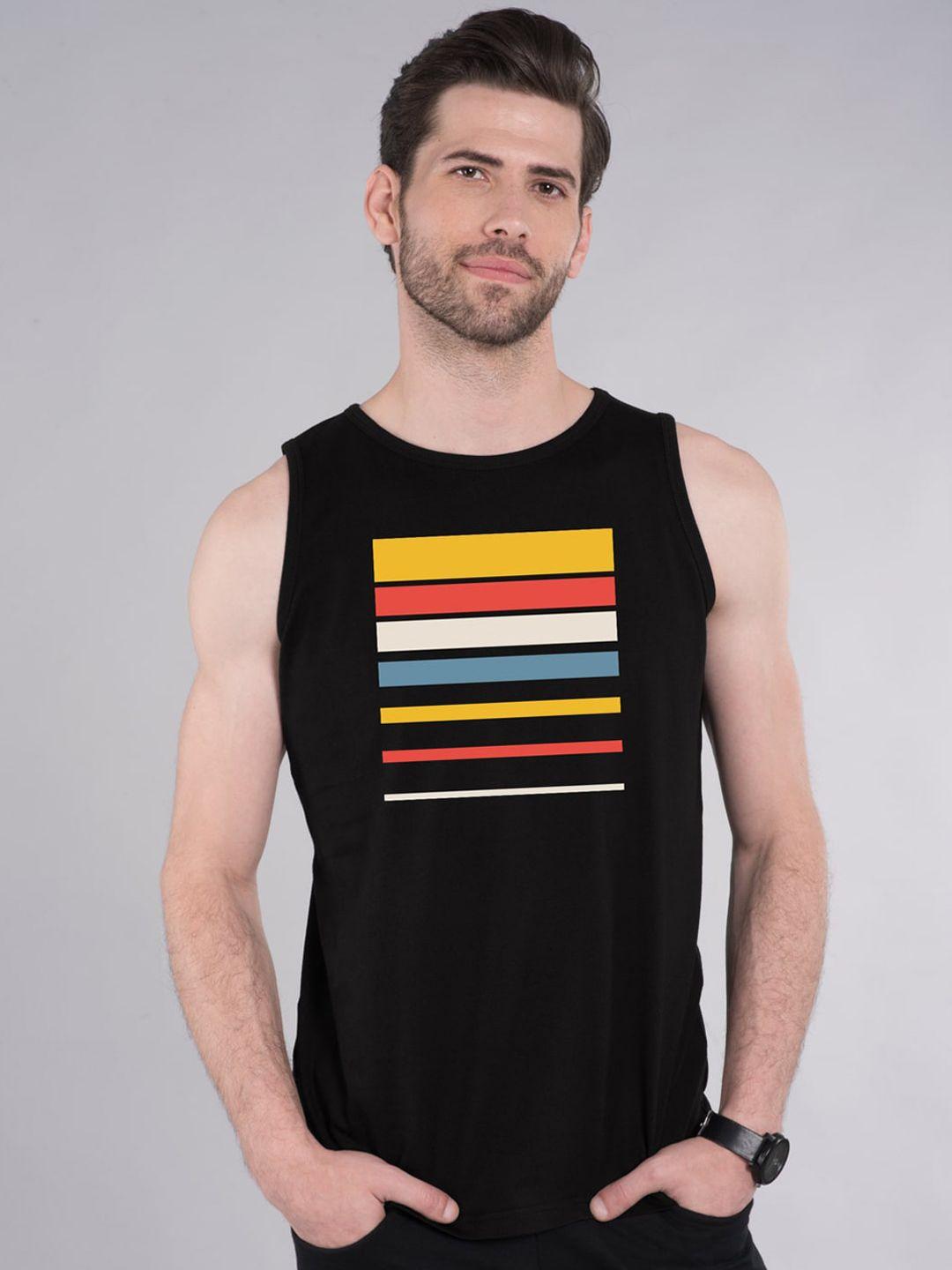 bewakoof men black printed cotton jersey innerwear vest