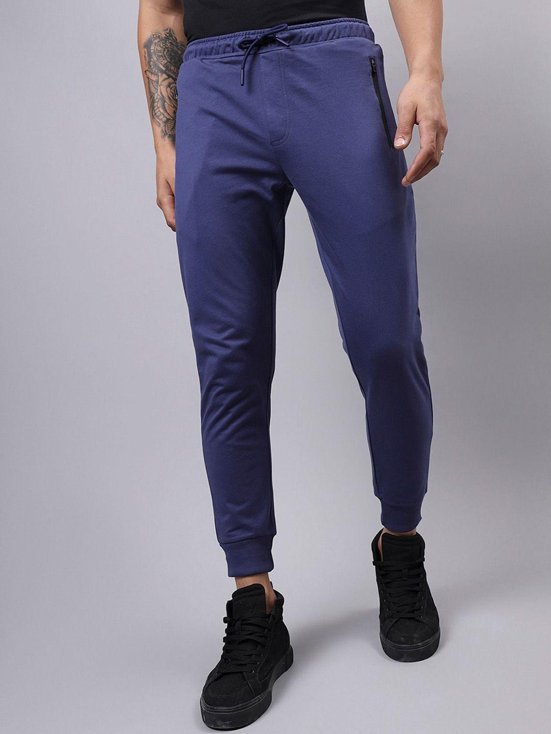 bewakoof men blue cotton regular fit track pants