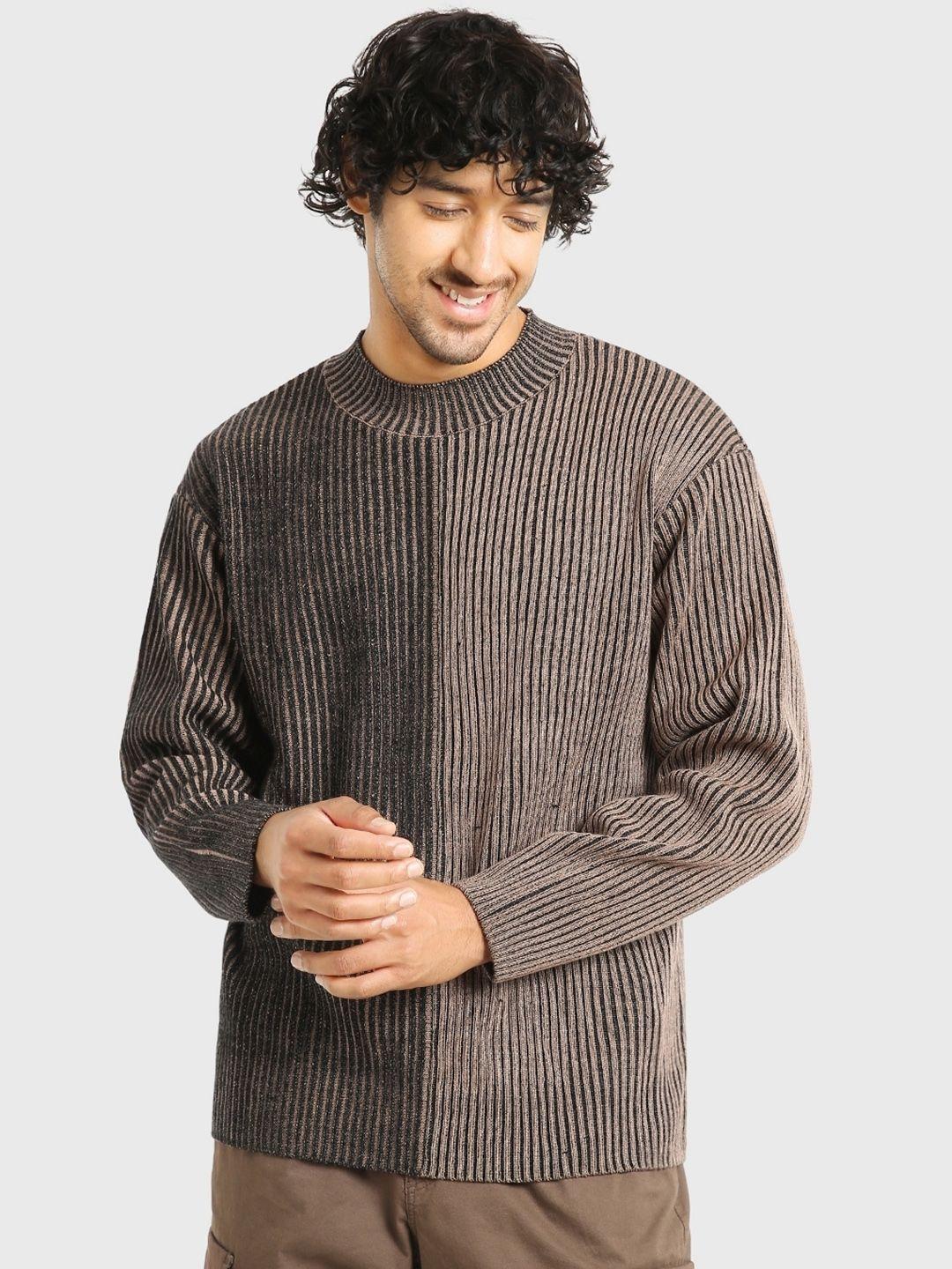 bewakoof men brown striped pullover