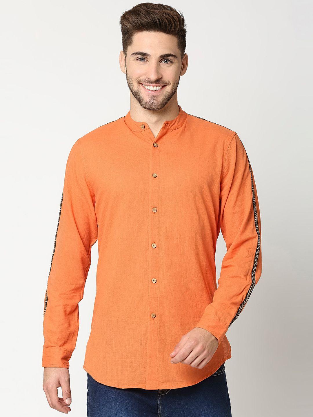 bewakoof men orange regular fit solid pure cotton tape casual shirt