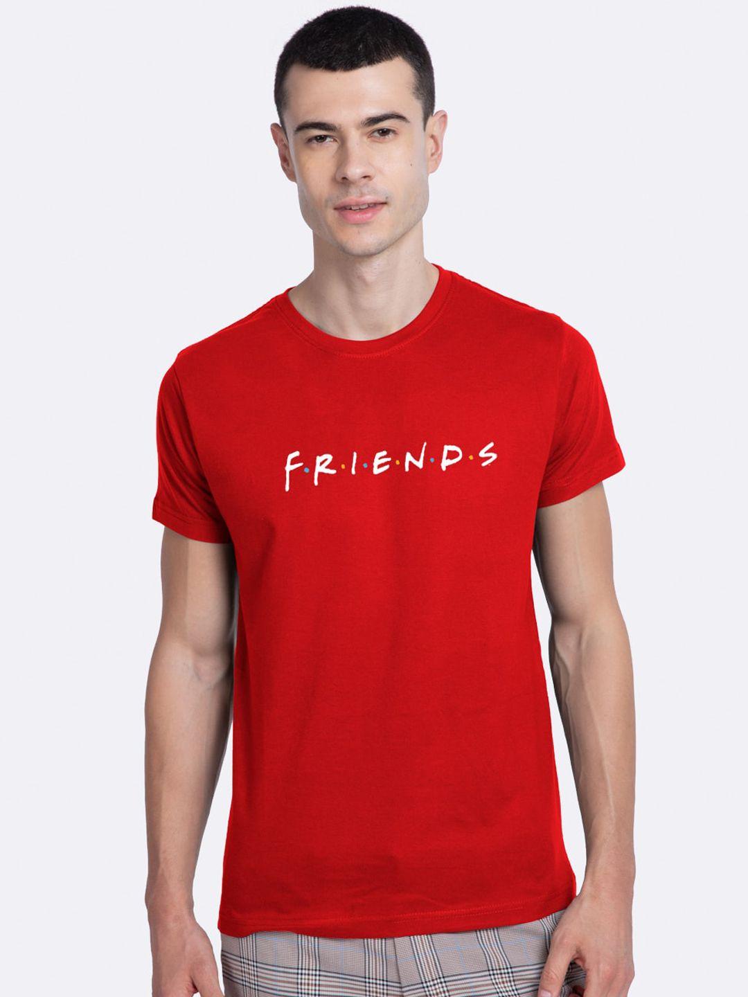 bewakoof men red friends printed round neck t-shirt