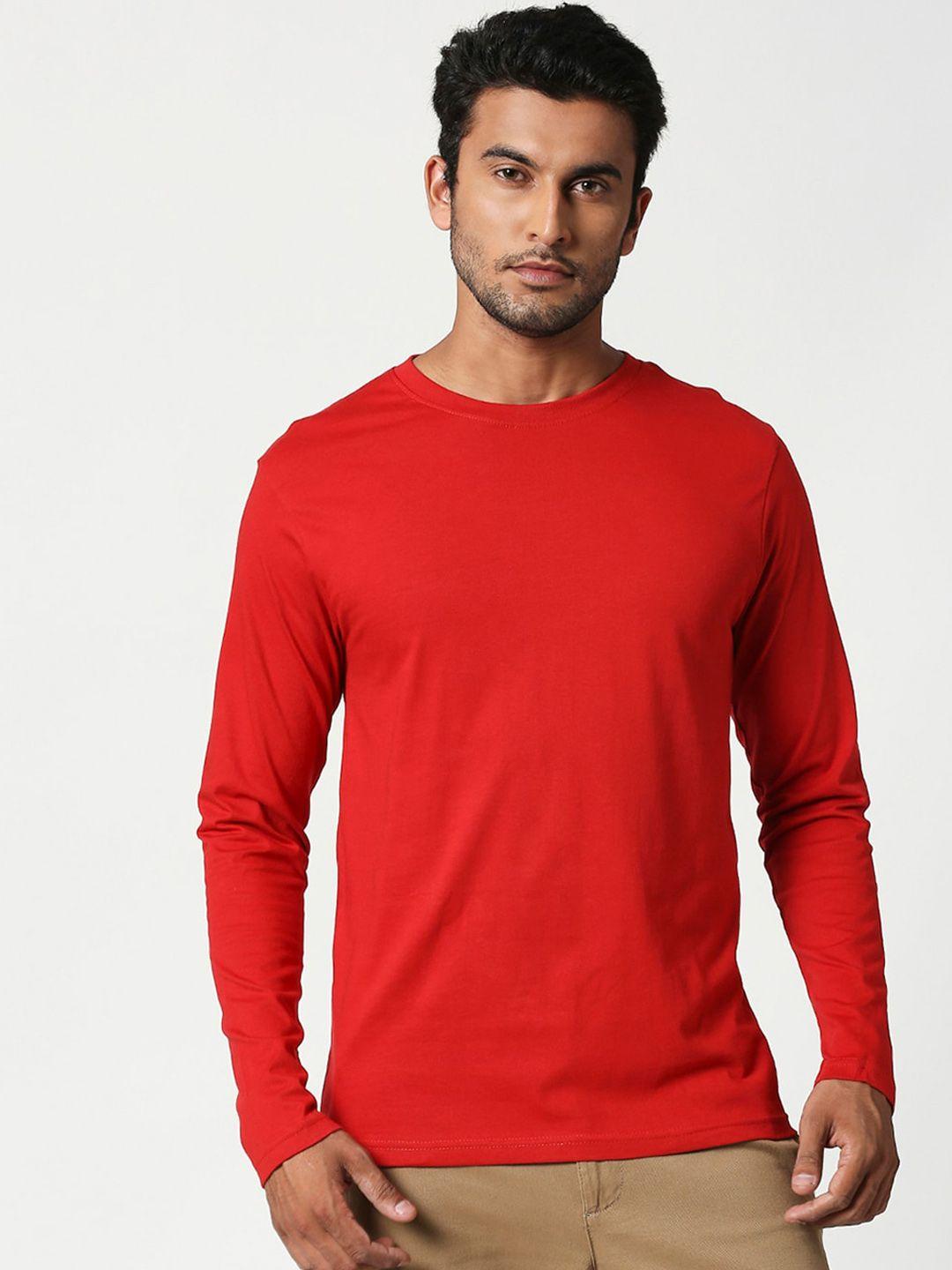 bewakoof men red printed round neck pure cotton t-shirt