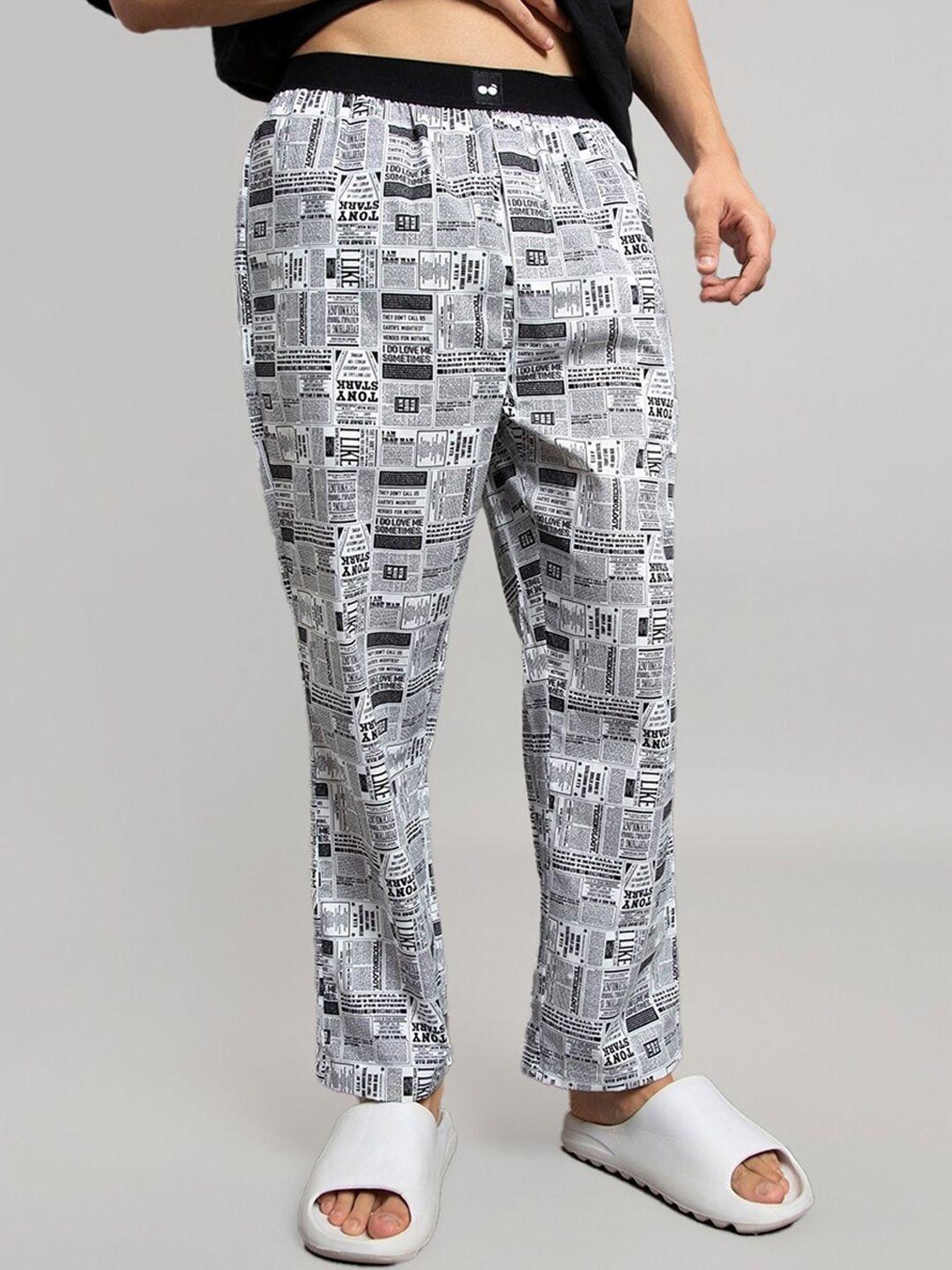 bewakoof men typography printed cotton lounge pants