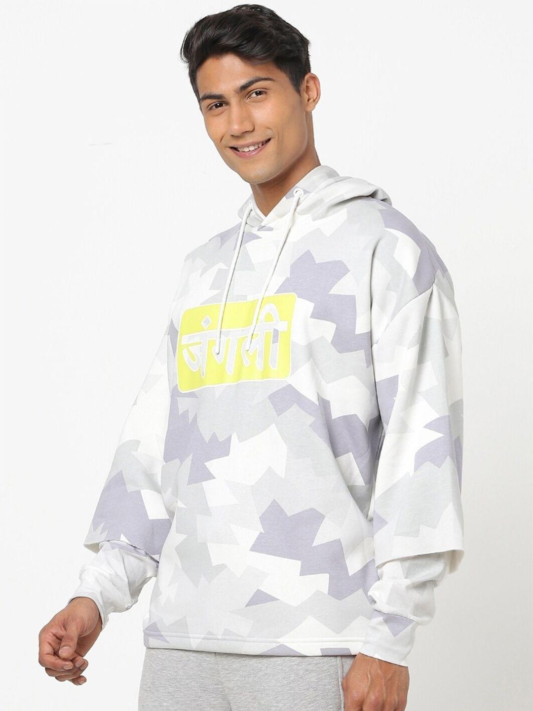 bewakoof men white printed hooded sweatshirt