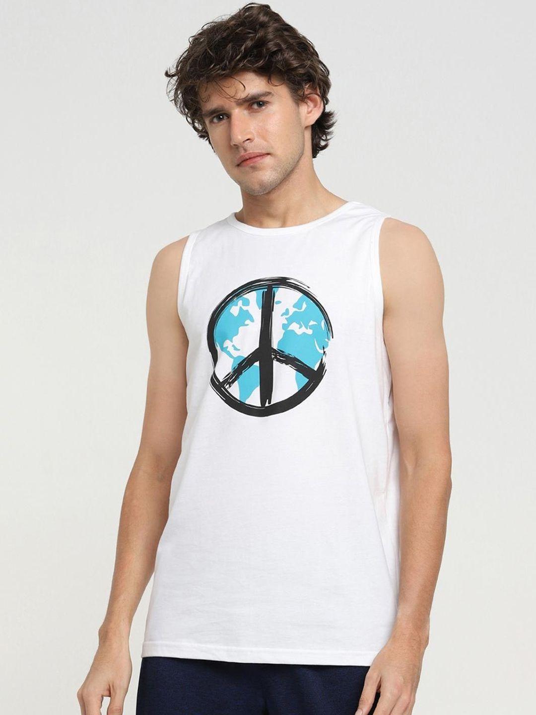 bewakoof men world peace graphic printed basic innerwear vest