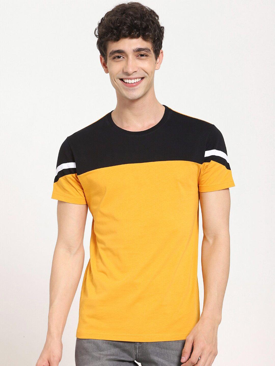 bewakoof men yellow colourblocked t-shirt