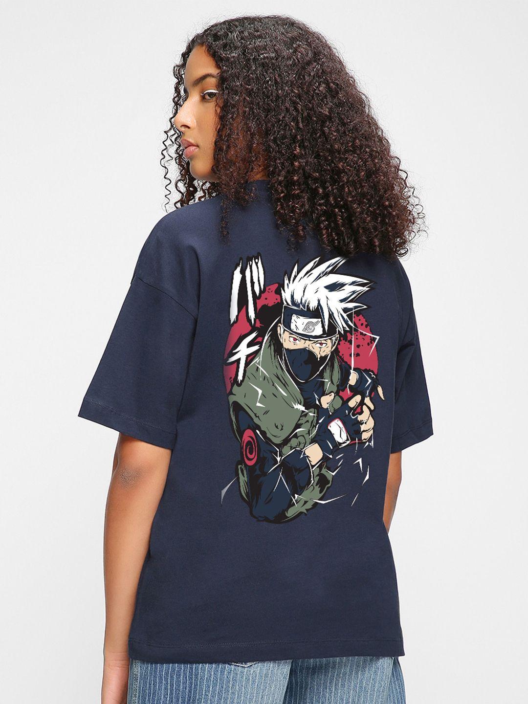 bewakoof naruto printed round neck cotton oversized t-shirt