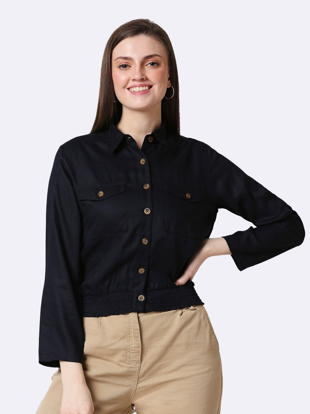 bewakoof navy blue shirt style top