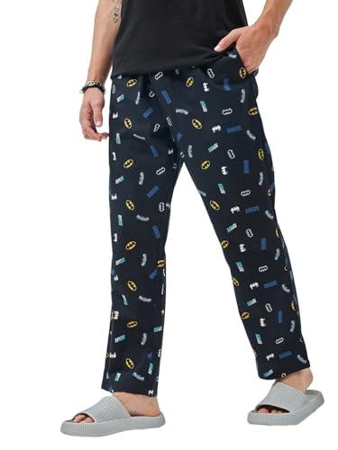 bewakoof official dc merchandise men's all over printed regular fit cotton pyjama_ 604925 black m