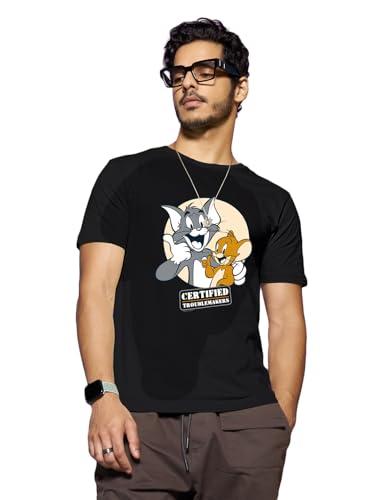 bewakoof official tom & jerry merchandise men's graphic print regular fit half sleeve round neck cotton t-shirt