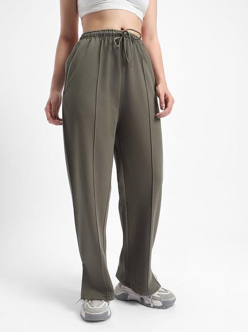 bewakoof olive regular fit mid rise pants