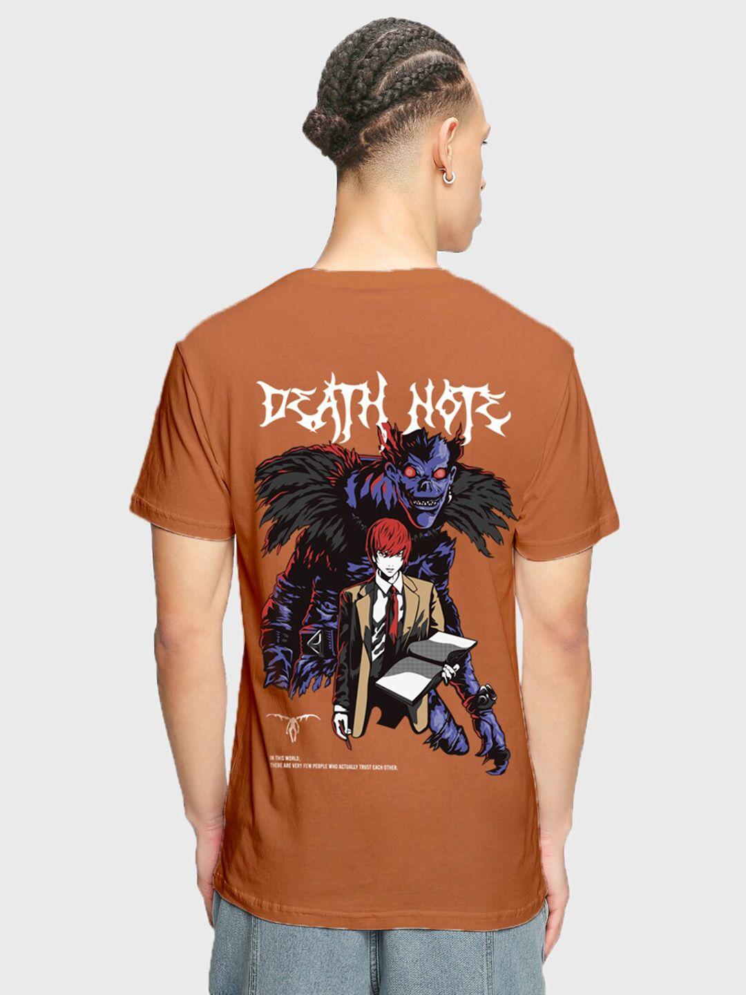 bewakoof orange & white death note printed cotton t-shirt