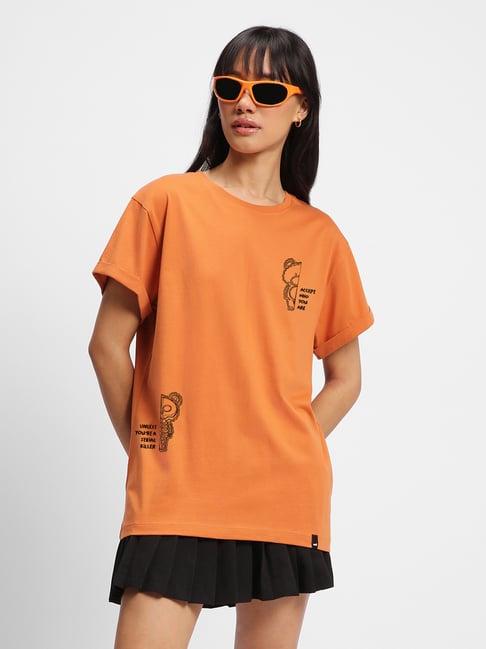 bewakoof orange killer mode graphic print boyfriend t-shirt