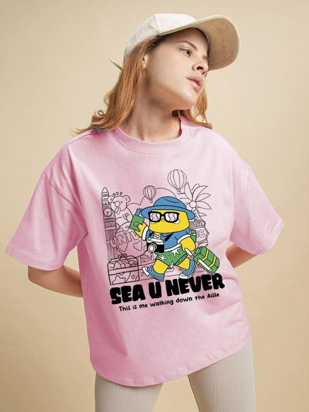 bewakoof pink graphic printed cotton oversized fit t-shirt