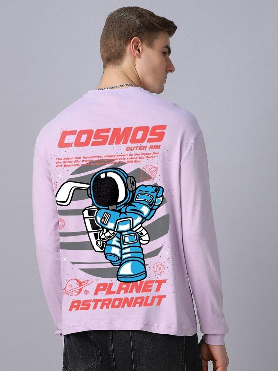 bewakoof planet astro graphic printed drop-shoulder sleeves oversized cotton t-shirt