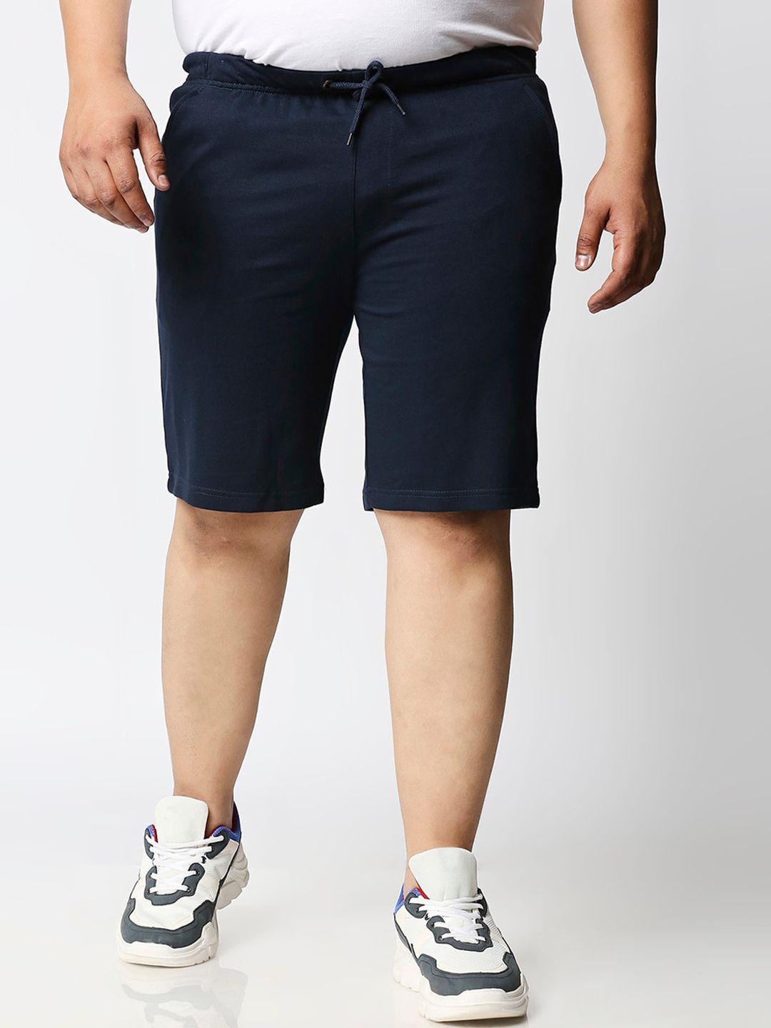 bewakoof plus men blue solid loose fit regular shorts