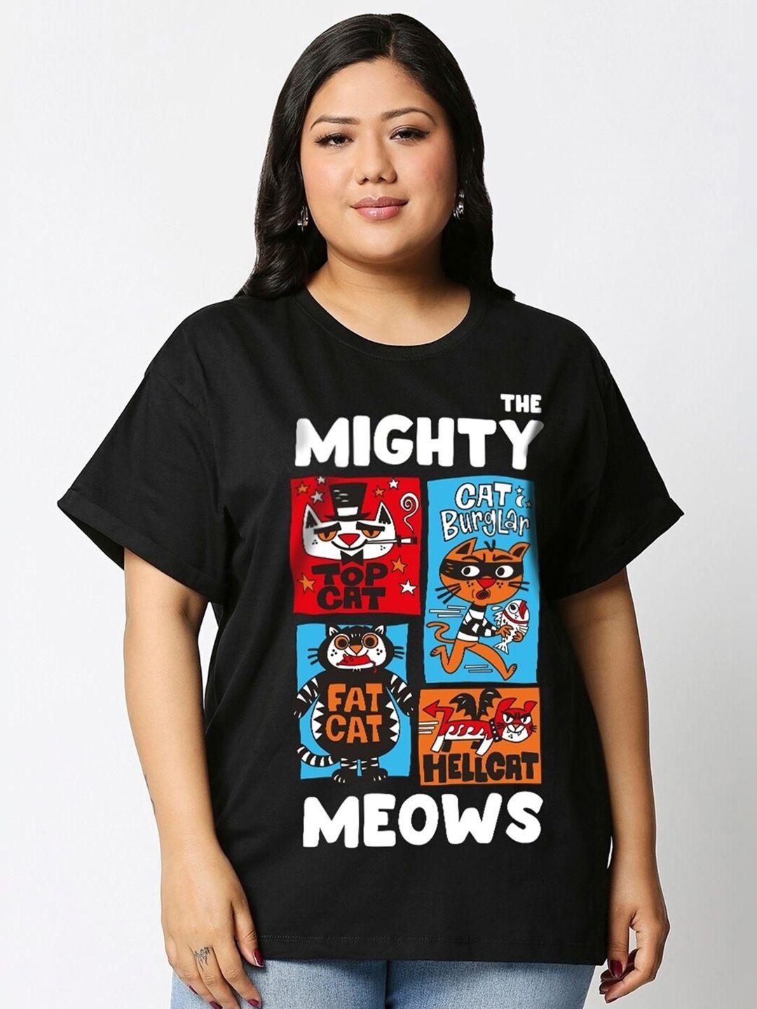 bewakoof plus mighty meows graphic printed cotton t-shirt