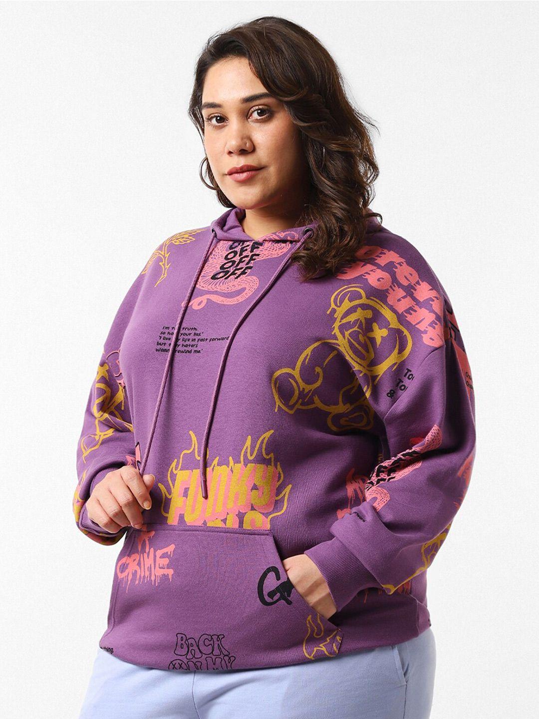 bewakoof plus plus size graphic printed hooded cotton sweatshirt