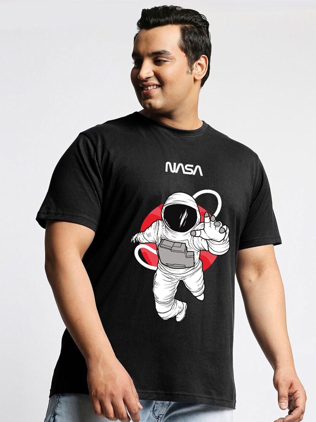 bewakoof plus size black & white nasa printed cotton t-shirt