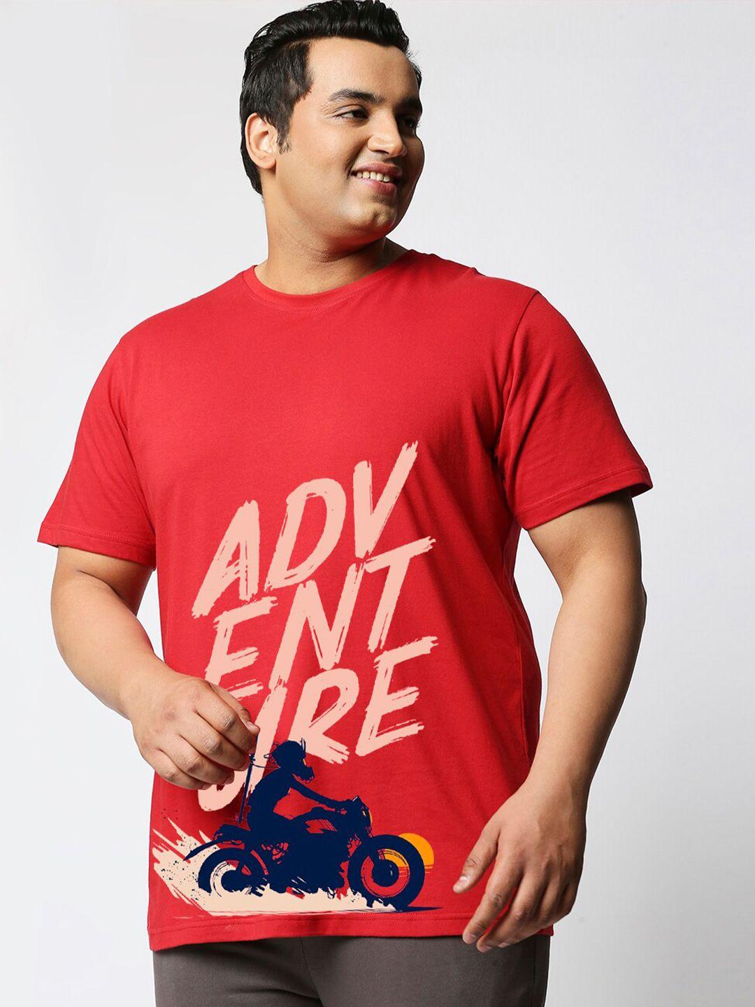 bewakoof plus size men red typography printed t-shirt