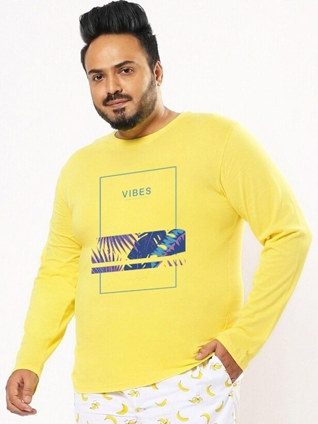 bewakoof plus size yellow graphic printed cotton t-shirt