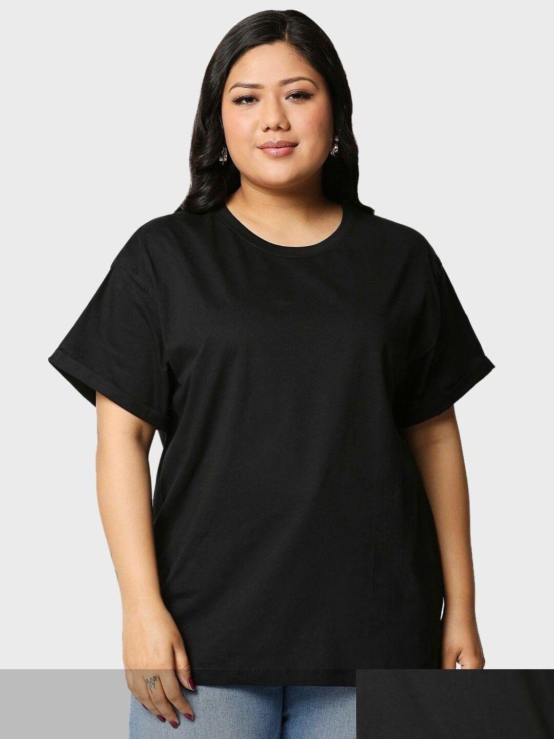 bewakoof plus women plus size pack of 2 black pure cotton t-shirt