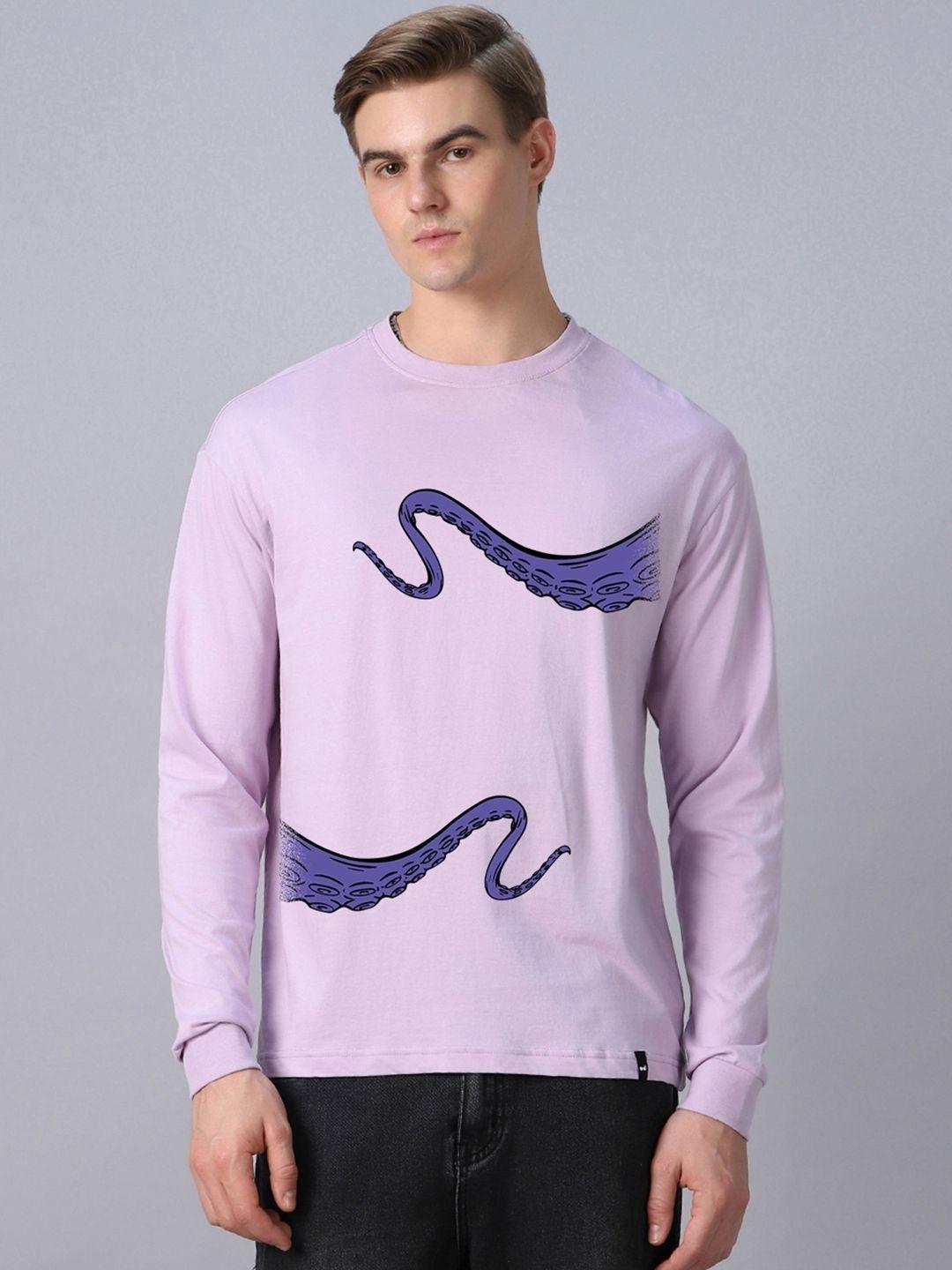 bewakoof purple kraken printed round neck long sleeves cotton oversized t-shirt