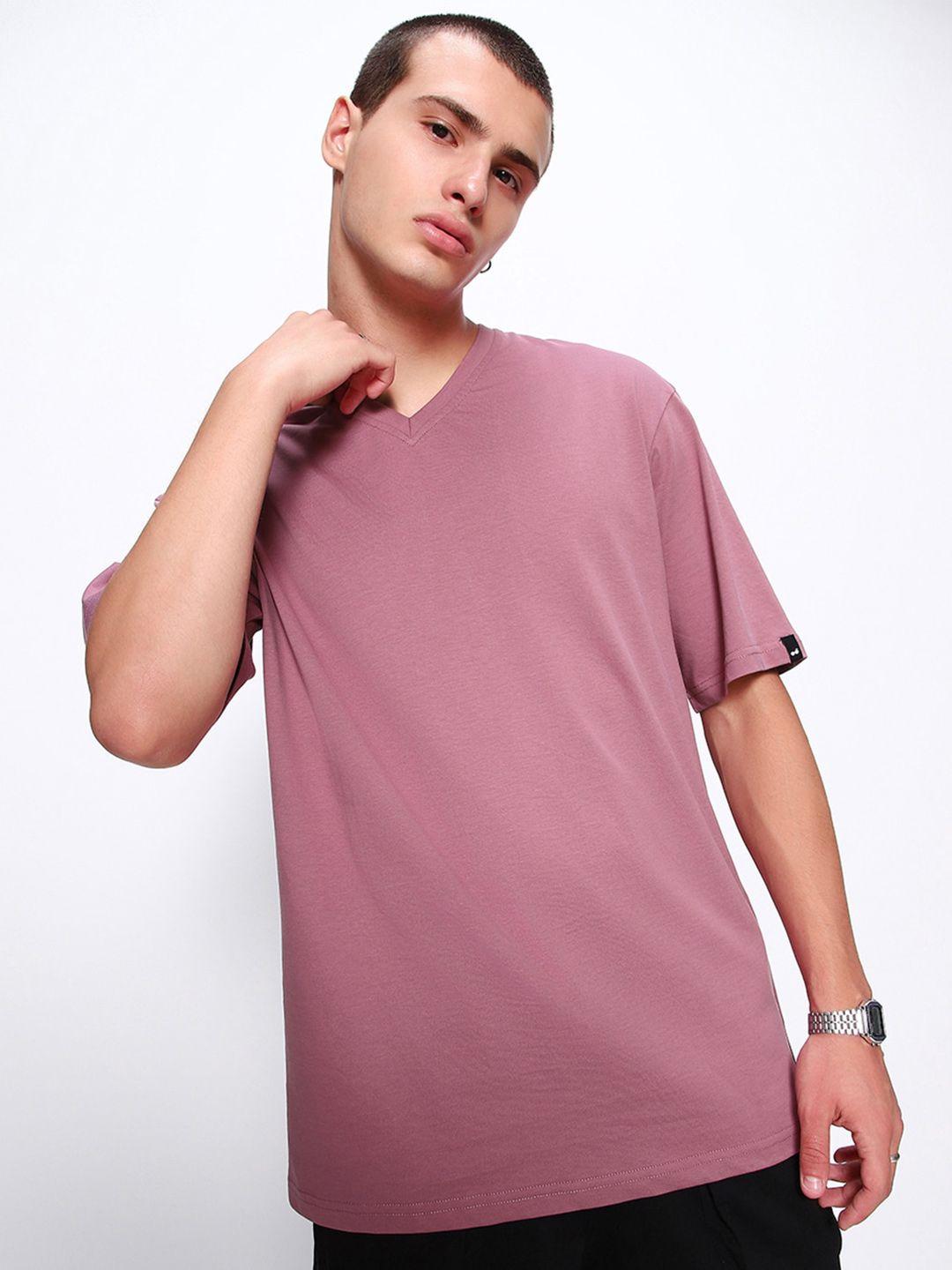 bewakoof purple v-neck oversized pure cotton t-shirt