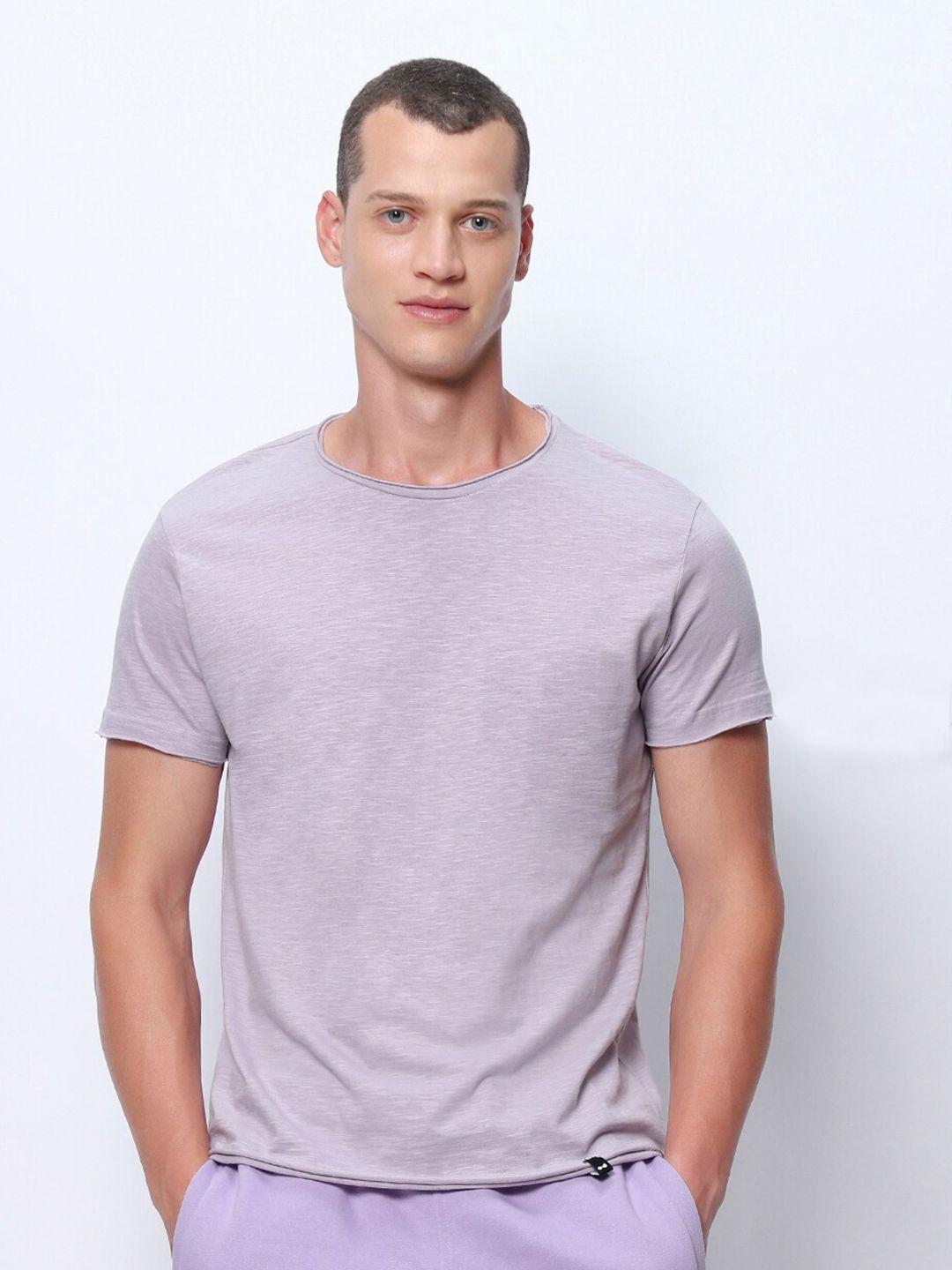 bewakoof purple v-neck raw edge cotton t-shirt