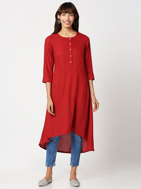 bewakoof red regular fit kurta