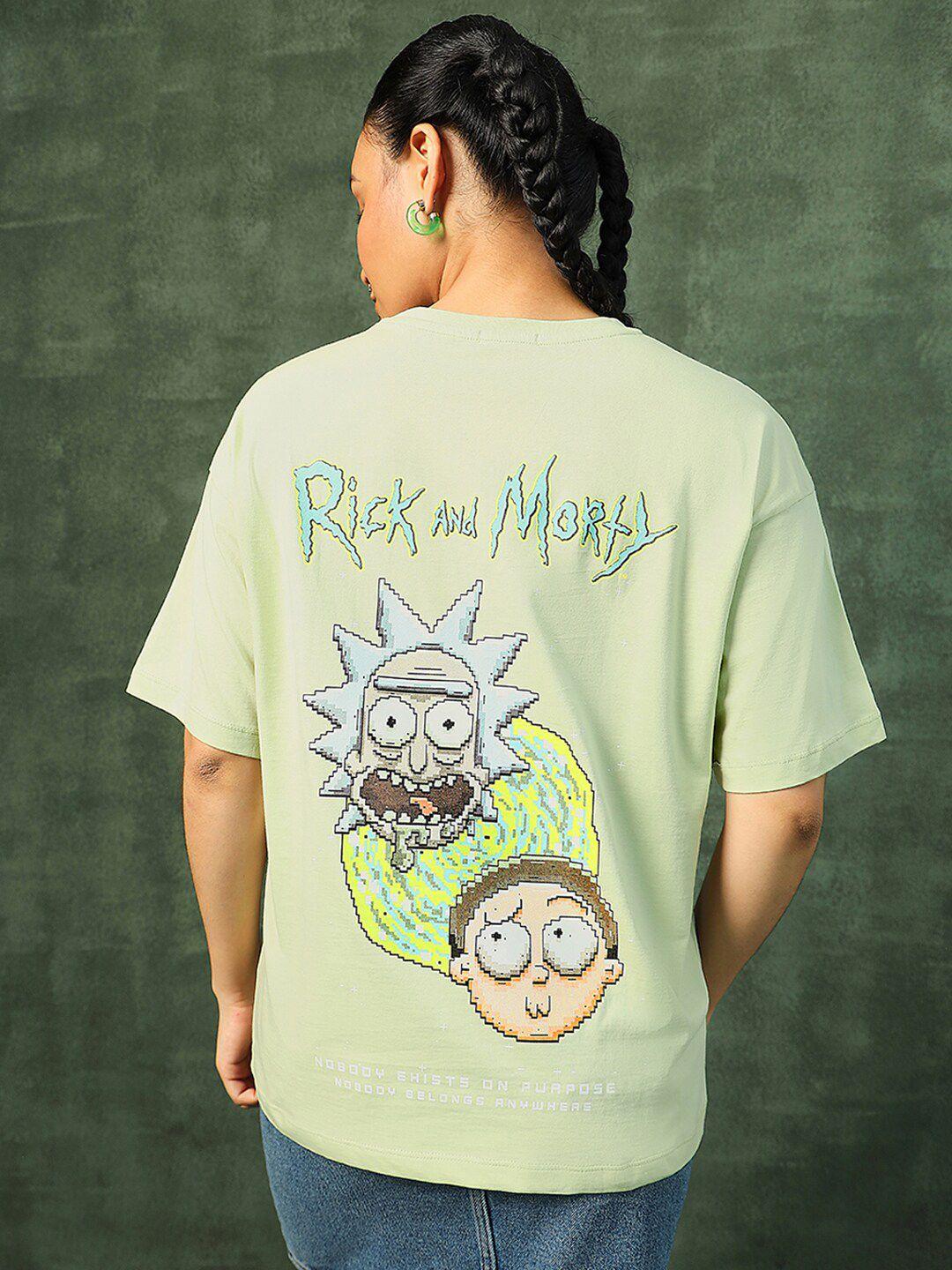 bewakoof rick & morty printed pure cotton oversized t-shirt