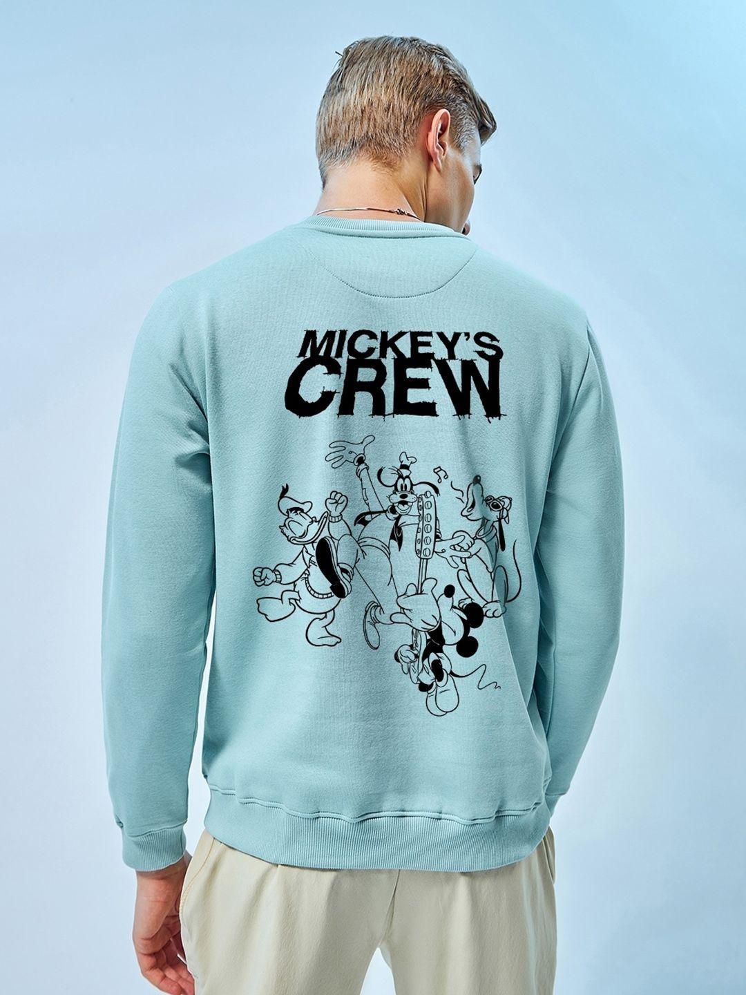 bewakoof sea green disney graphic printed fleece pullover sweatshirt