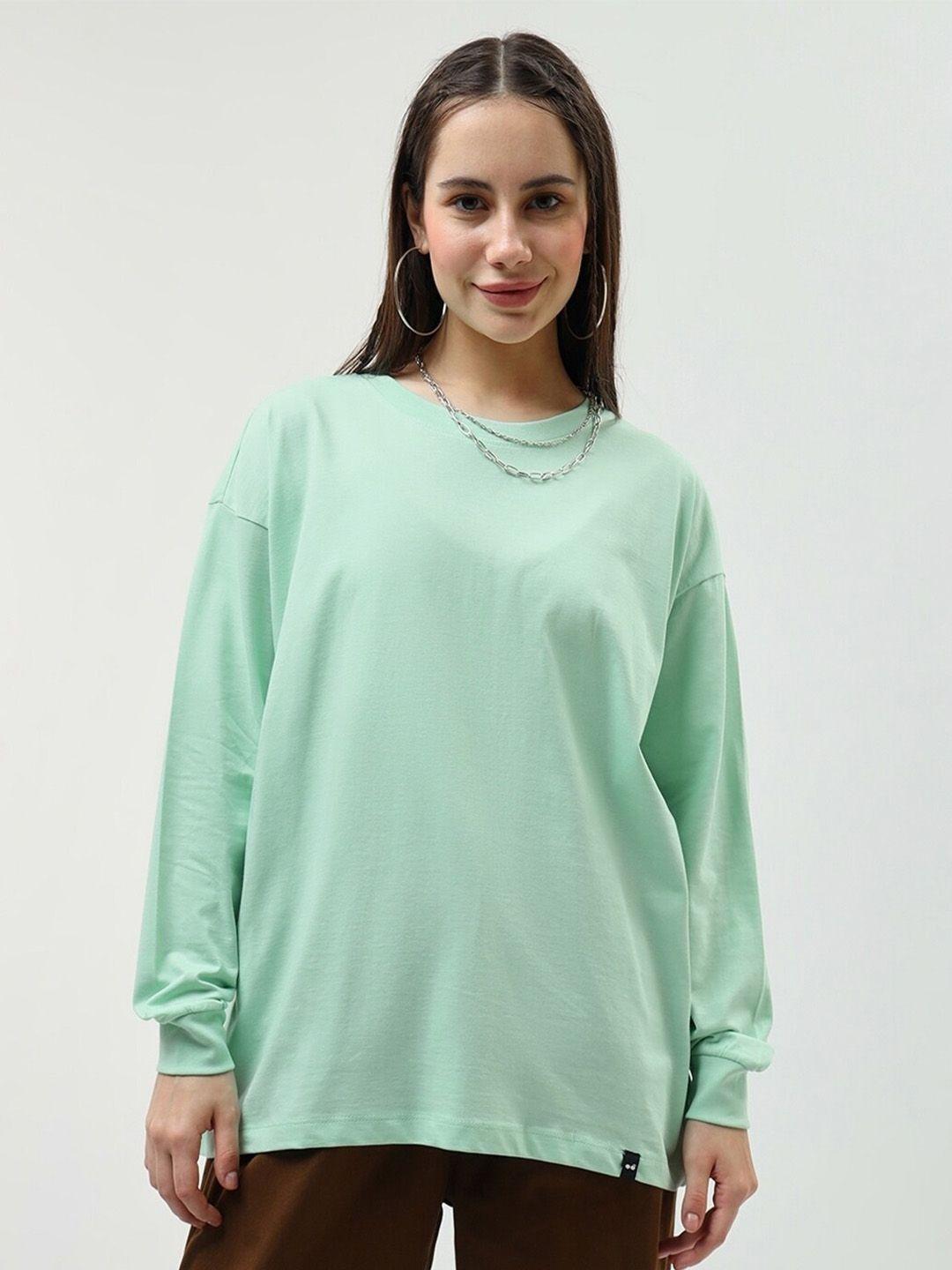 bewakoof sea green drop-shoulder sleeves cotton oversized t-shirt