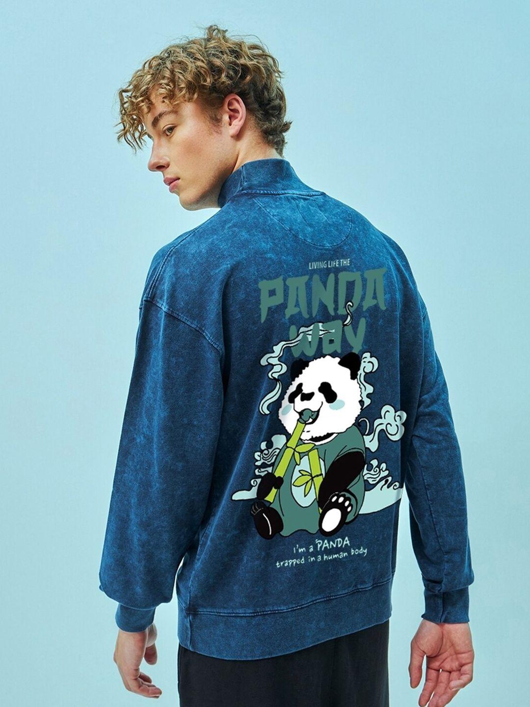 bewakoof the panda way graphic printed turtle neck oversized cotton pullover sweatshirt