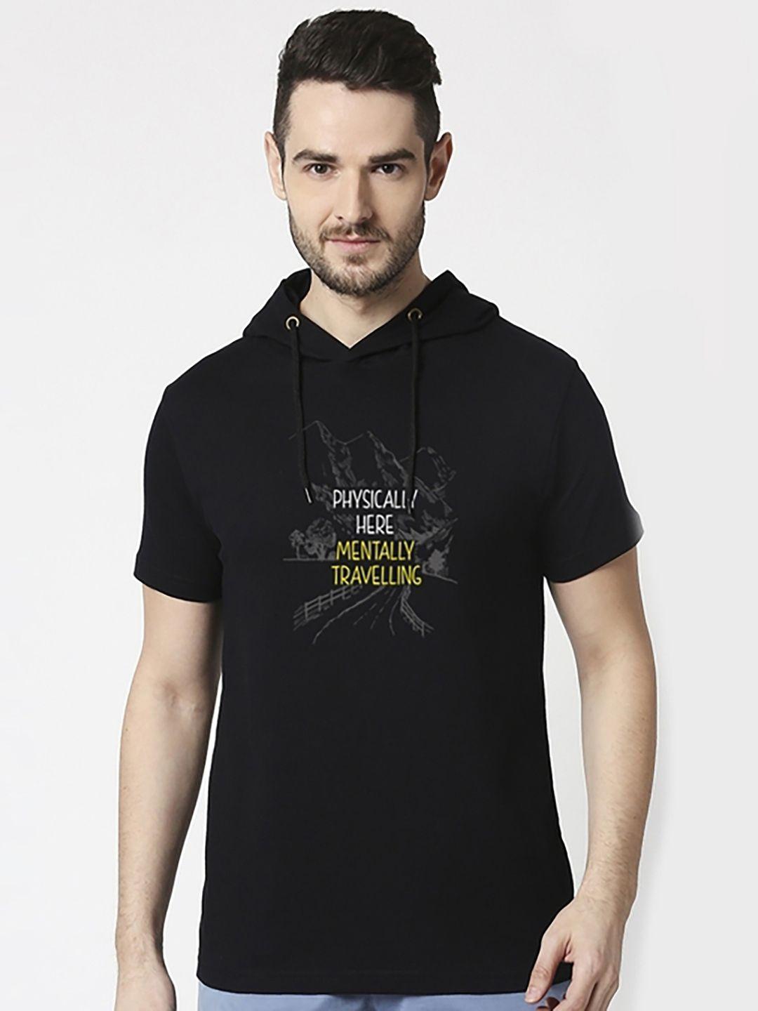 bewakoof typography printed hooded short sleeves pure cotton regular t-shirt