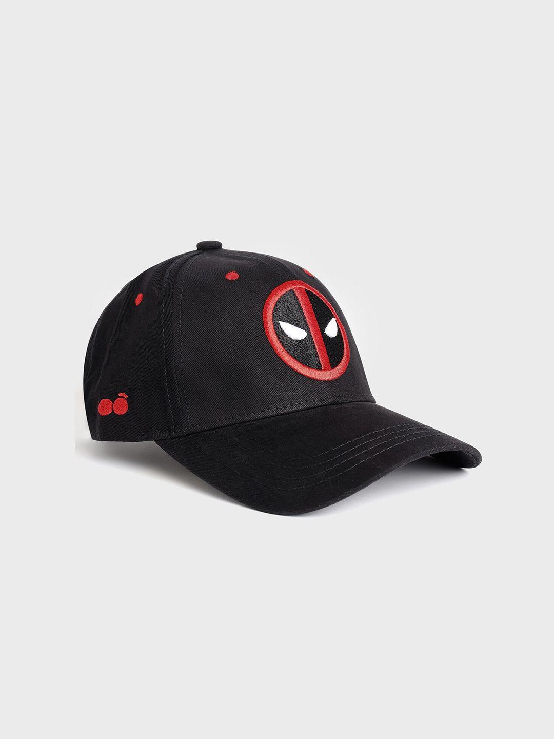 bewakoof unisex black & red deadpool printed baseball cap