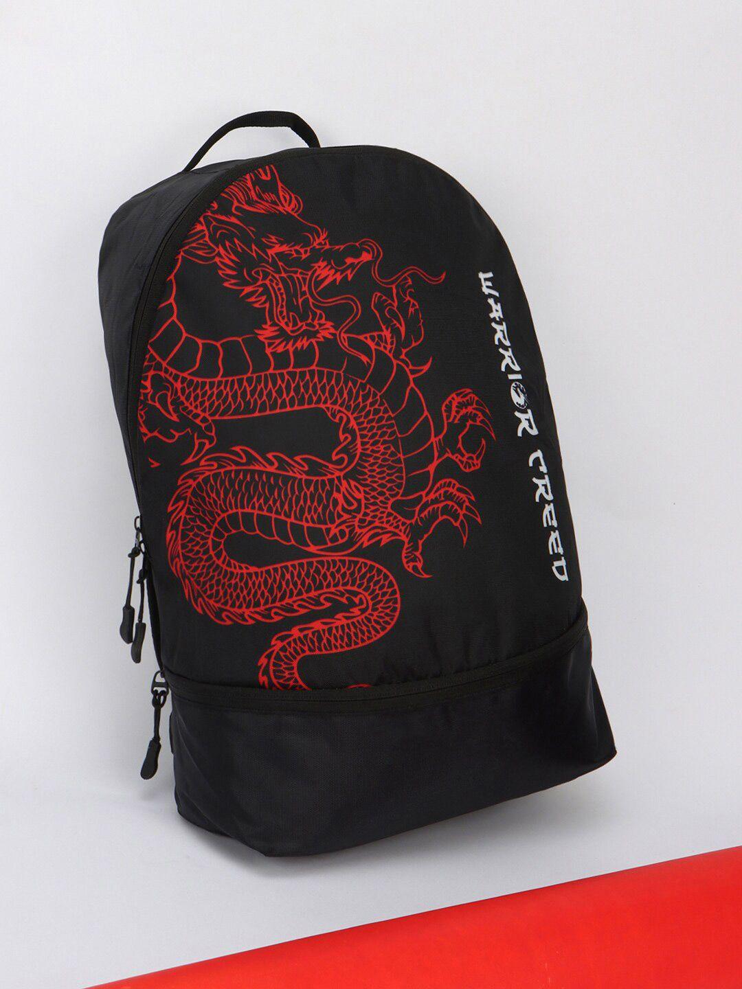 bewakoof unisex black & red dragon warrior graphic backpack