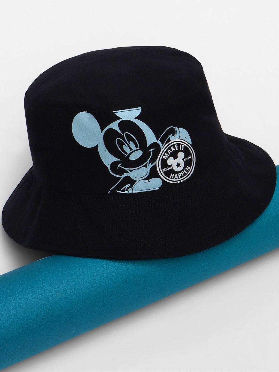 bewakoof unisex black mickey mouse printed denim bucket hat