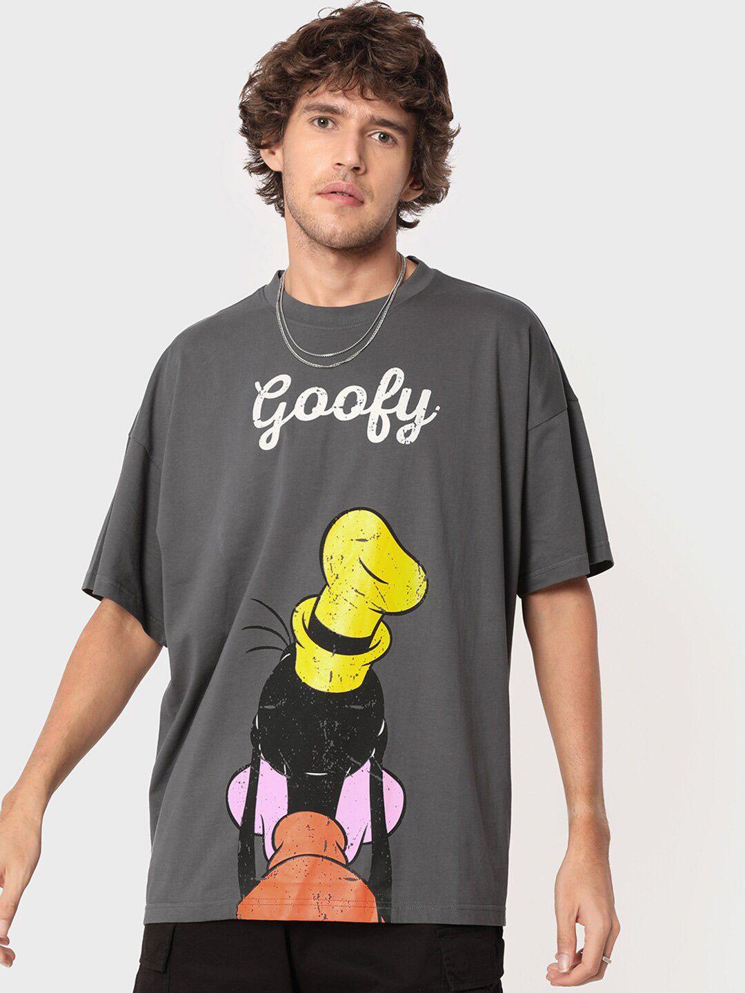 bewakoof unisex grey & yellow goofy printed pure cotton t-shirt