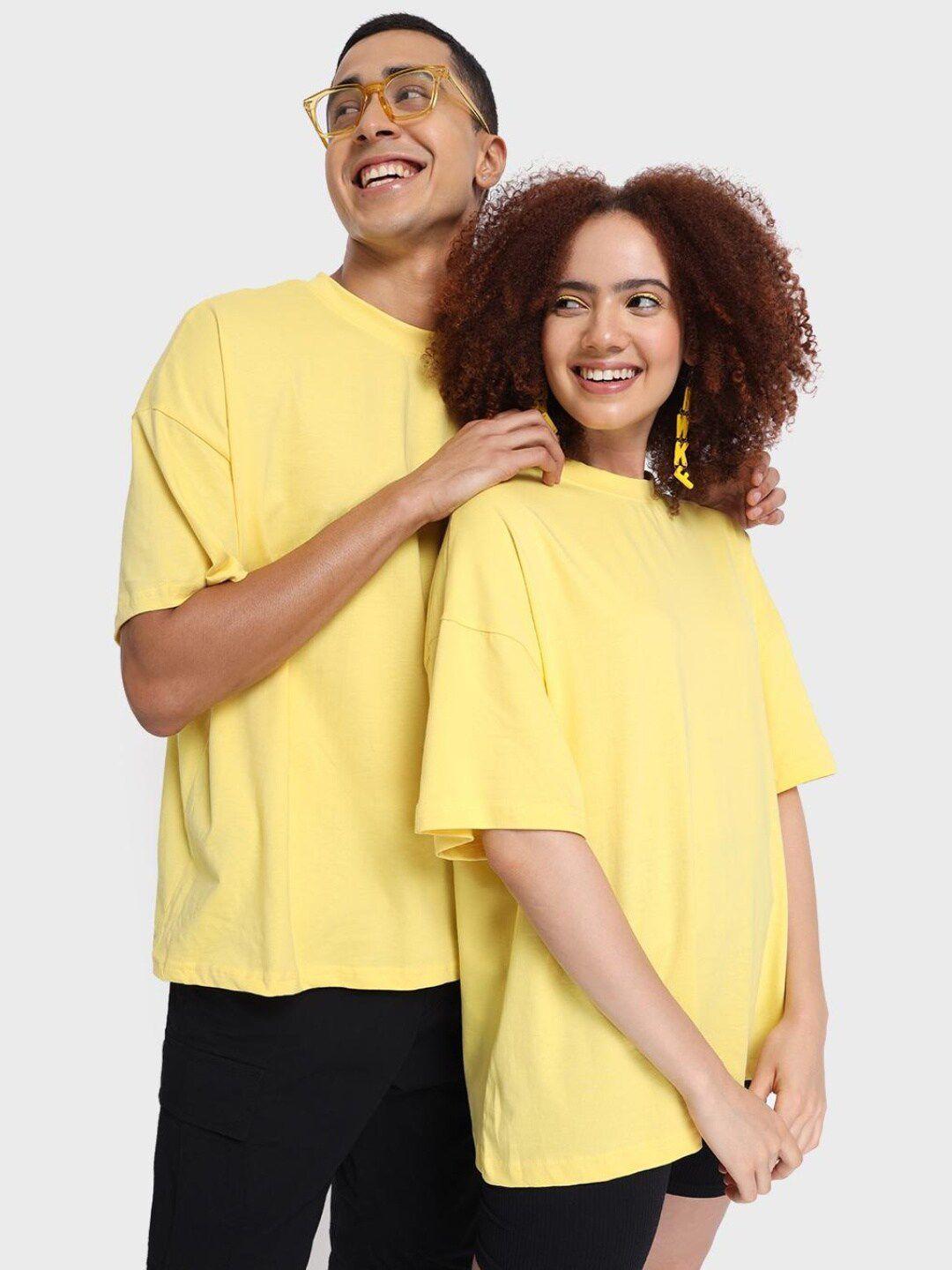 bewakoof unisex yellow drop-shoulder sleeves t-shirt