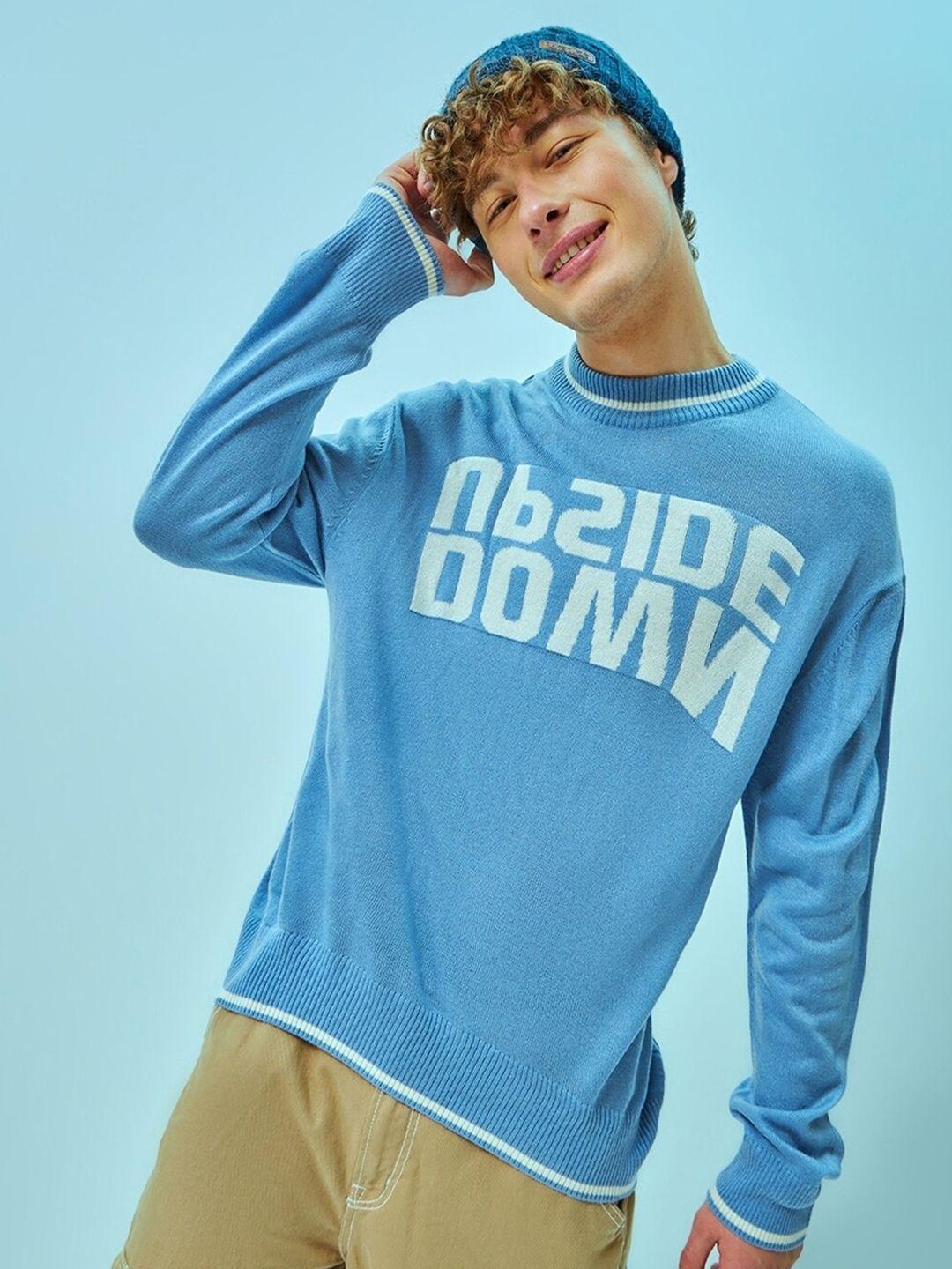 bewakoof upside down typography flatknit sweater