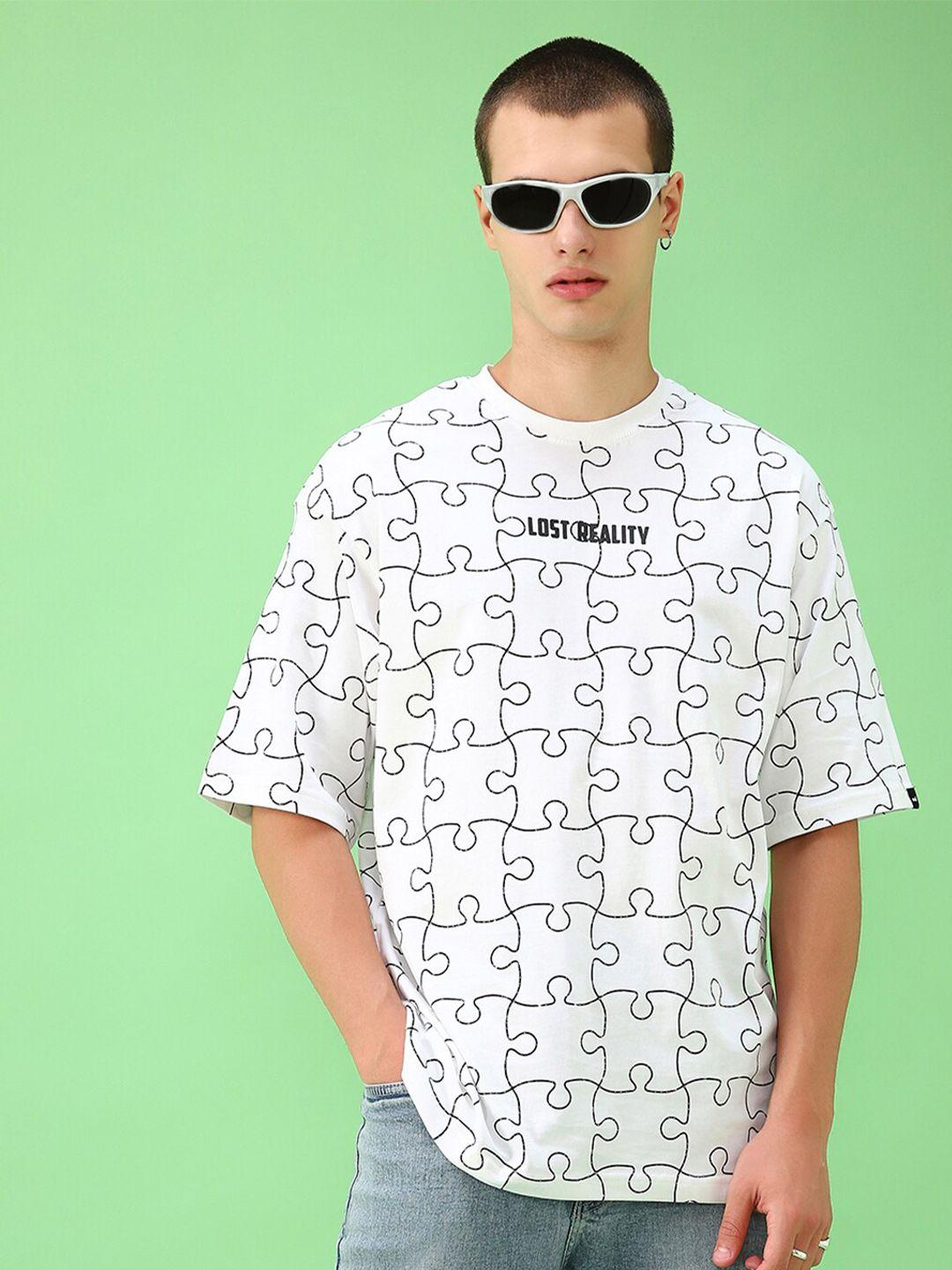 bewakoof white conversational printed oversized pure cotton t-shirt