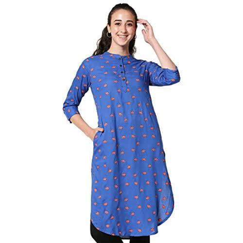 bewakoof women's printed long kurta blue