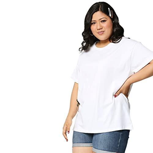 bewakoof women's solid 100% cotton plus size t-shirt - boyfriend fit, round neck, half sleeve