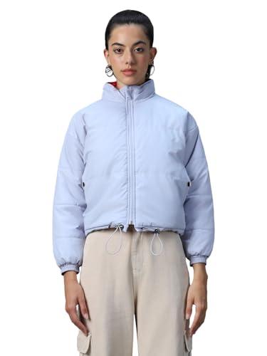 bewakoof women's solid oversized full sleeve collar nylon jacket_596261_purple_xl