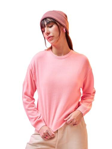 bewakoof women's solid oversized sweater_597230_pink_l