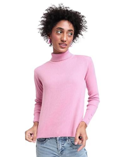 bewakoof women's solid regular fit full sleeve high neck acrylic sweater pink